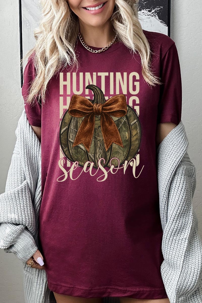 US3001-E3190 Hunting Pumpkin Bow Graphic Tee $12.5