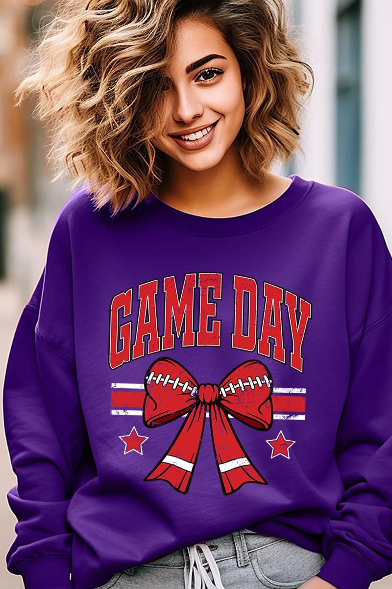 UL180-E3062 Red Game Day Football Bow Graphic Sweatshirt $20