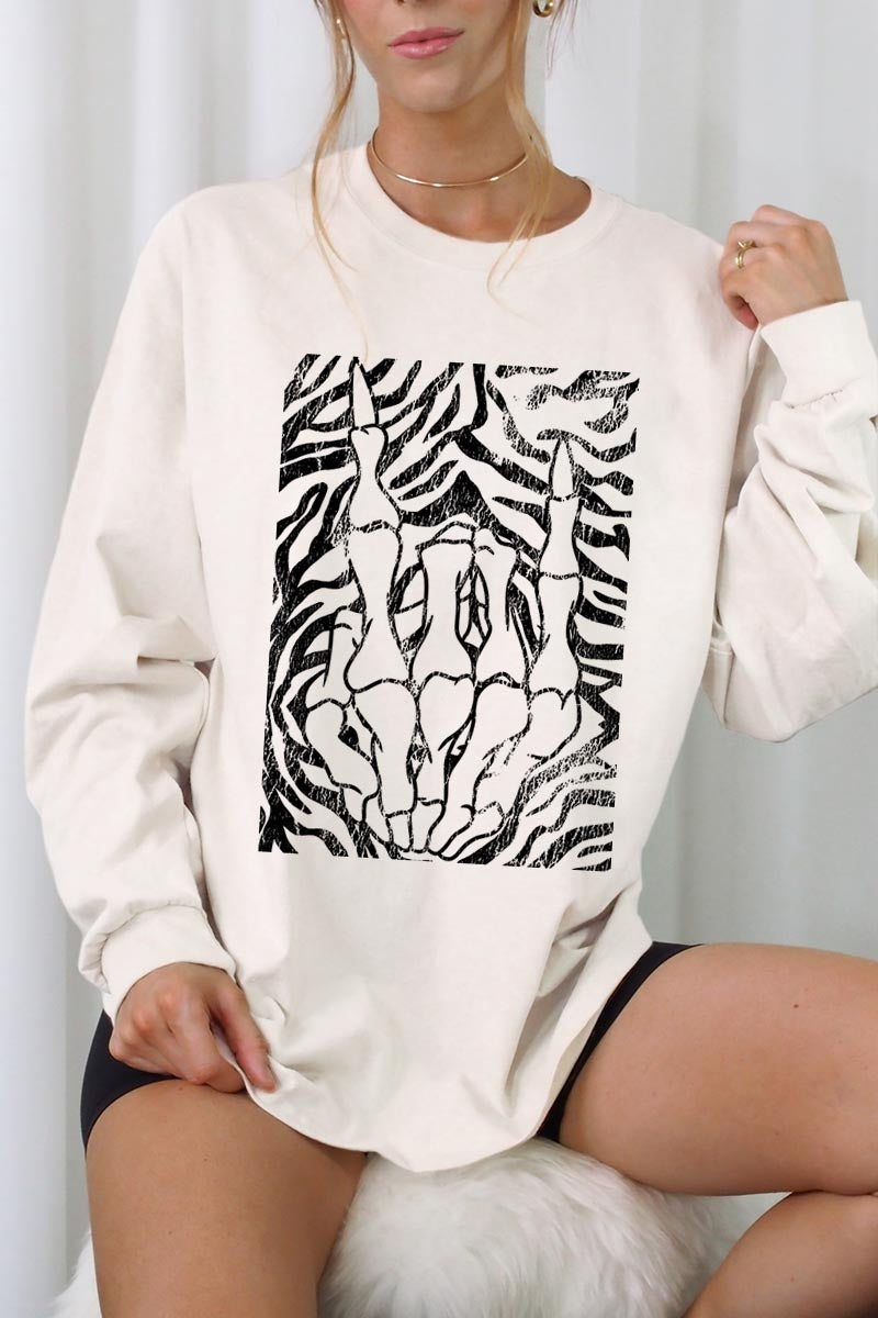 UL240P-E3177 Skeleton Hands Zebra Graphic Plus Long Sleeve Tee $17