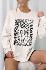 UL240-E3177 Skeleton Hands Zebra Graphic Long Sleeve Tee $13.75