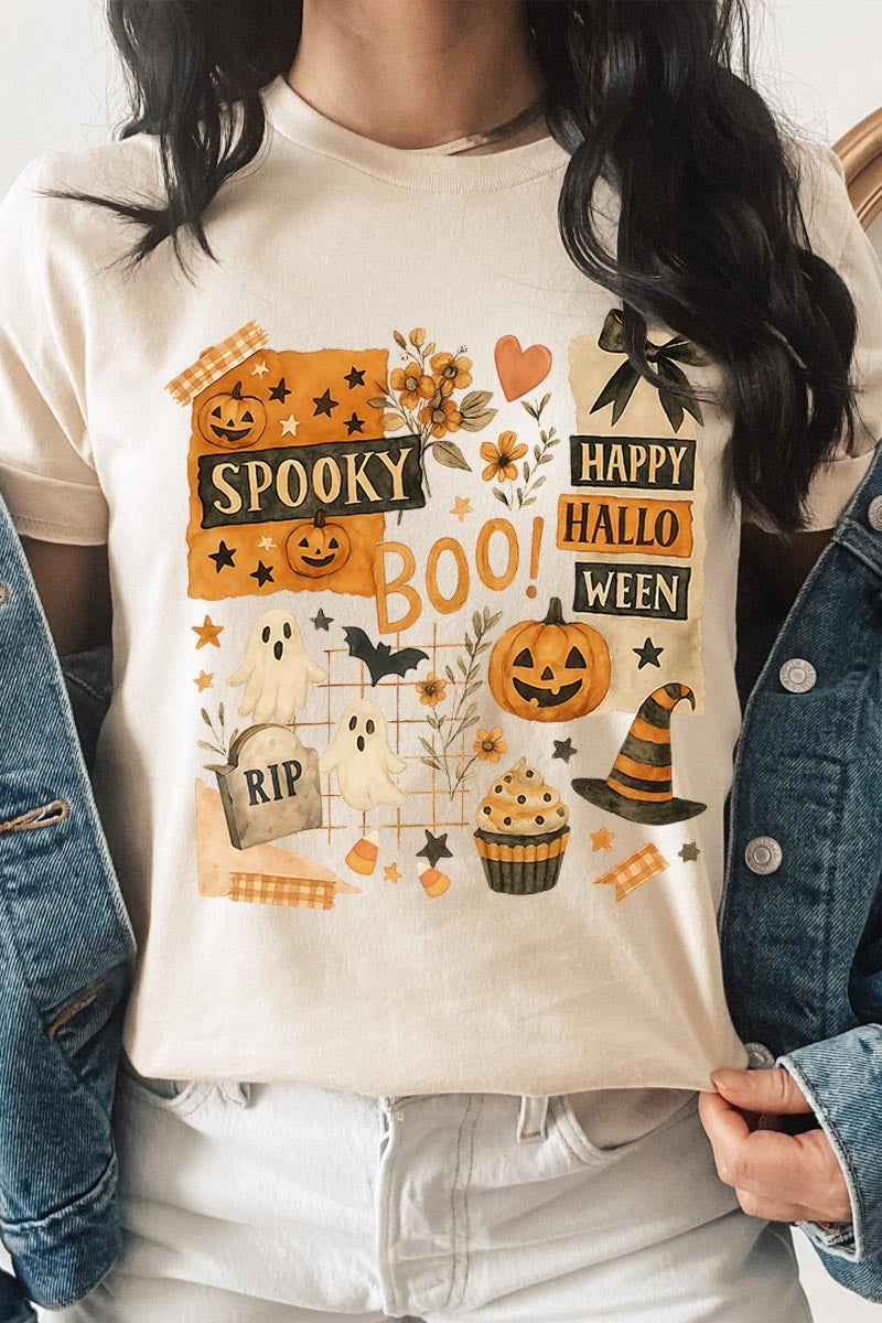 US3001-E3084 Halloween collage Graphic Tee $12.5