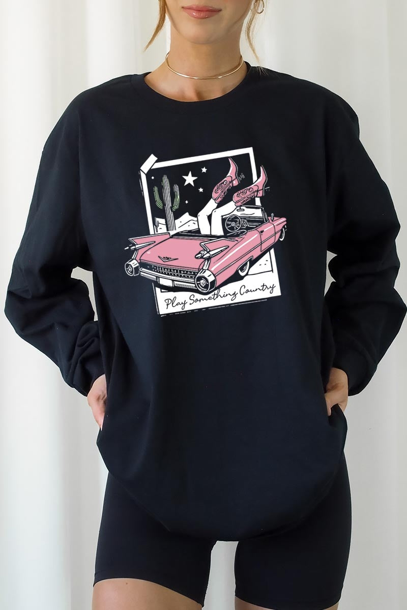 UL240-E3098 Play Something Country Graphic Long Sleeve Tee $13.75