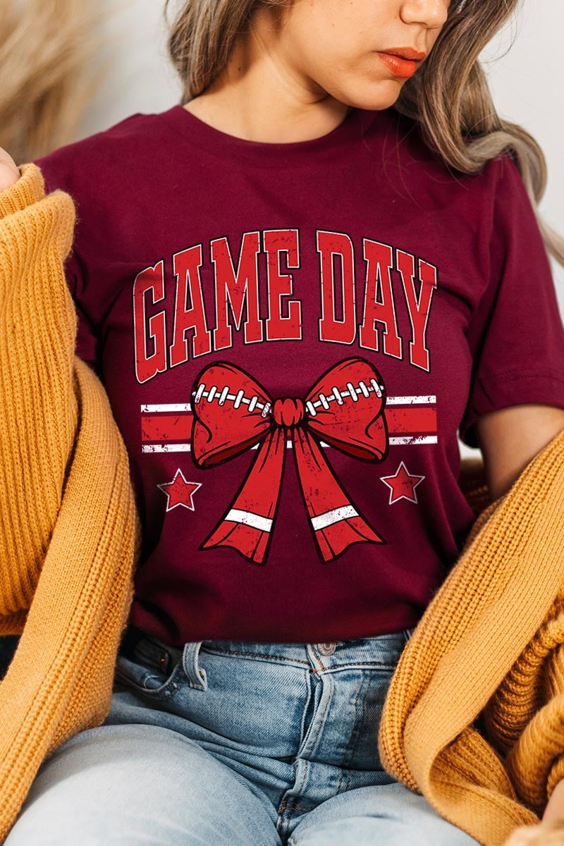 US3001P-E3062 Red Game Day Football Bow Graphic Plus Tee $16