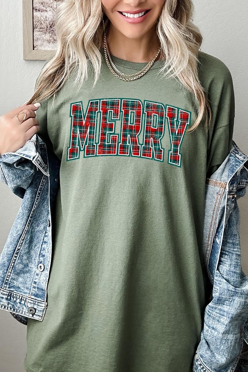 5000P-E3210 Classic Plaid Merry Graphic Plus Heavy Cotton Tee $12.75