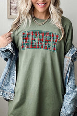 5000P-E3210 Classic Plaid Merry Graphic Plus Heavy Cotton Tee $12.75