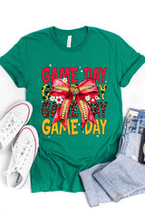 US3001-E3091 Red Yellow Football Game Day Bow Graphic Tee $12.5