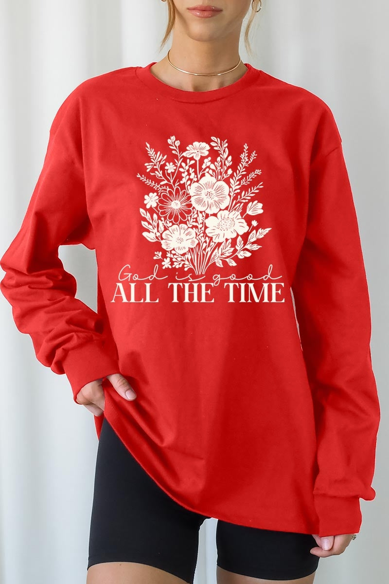 UL240-E3116 God Is Good Floral Graphic Long Sleeve Tee $13.75