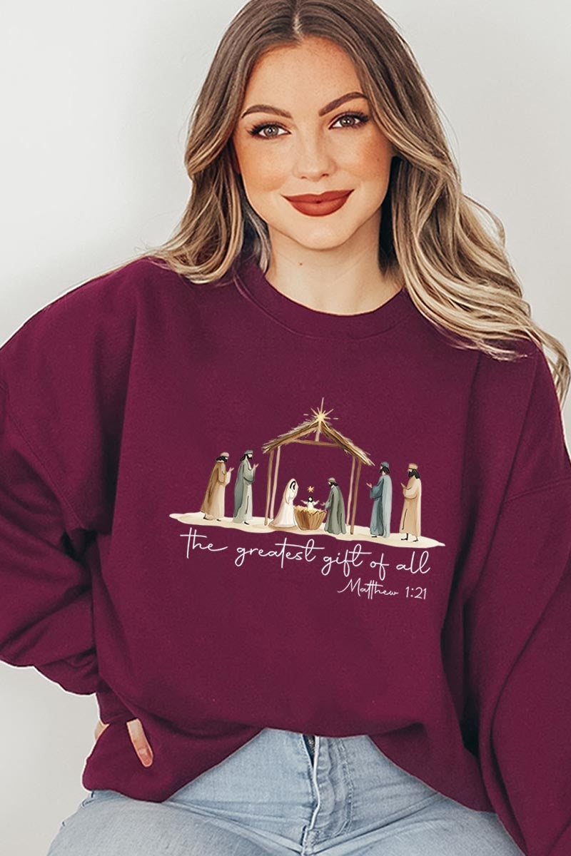 UL180-E3183 Nativity Gift Graphic Sweatshirt $20