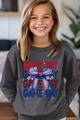 UL180B-E3087Z Red Blue Football Game Day Bow Kids Sweatshirt $20