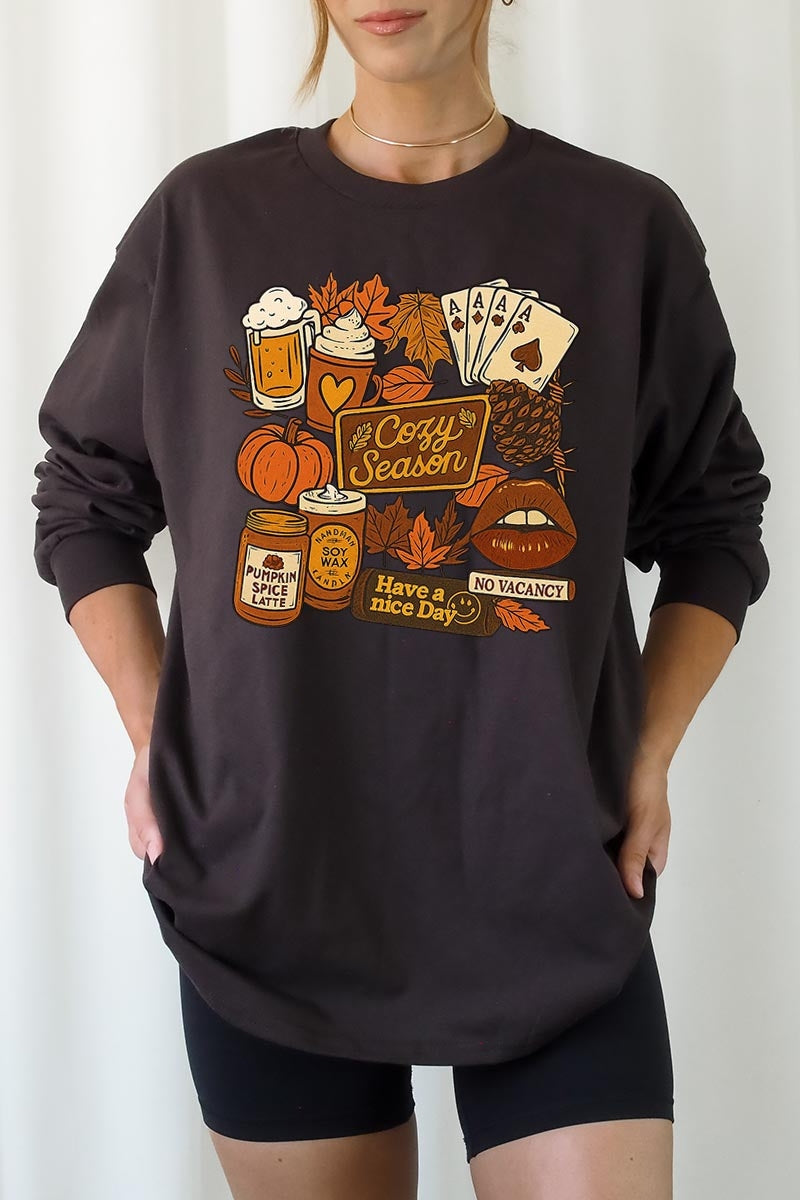 UL240P-E3119 Retro Fall Collage Graphic Plus Long Sleeve Tee $17