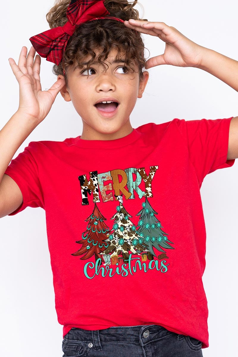 US3001Y-E3200Z Merry Christmas Trees Kids Graphic Tee $11