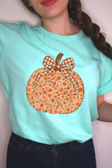 US3001P-E3135 Floral Fall Pumpkin Graphic Plus Tee $16