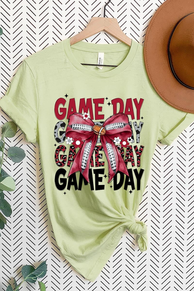 US3001P-E3093 Red Silver Football Game Day Bow Graphic Plus Tee $16