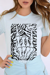 US3001-E3177 Skeleton Hands Zebra Graphic Tee $12.5