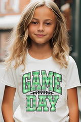 US3001Y-E3128Z Green Gingham Game Day Kids Graphic Tee $11