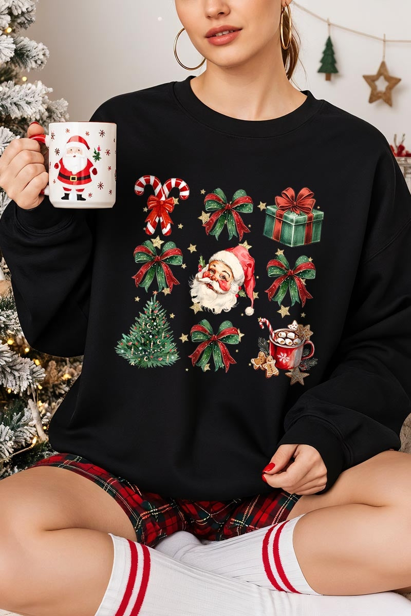 UL180-E3217 Santa Gifts & Bows Christmas Graphic Sweatshirt $20