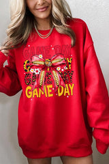 UL180P-E3091 Red Yellow Football Game Day Bow Plus Sweatshirt $25