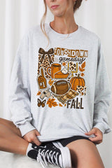 UL240-E3134 Fall Football Collage Graphic Long Sleeve Tee $13.75