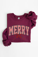 UL180-E3206 Plaid Merry Christmas Bow Graphic Sweatshirt $20