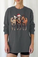 UL240P-E3182 Christmas Horses Graphic Plus Long Sleeve Tee $17