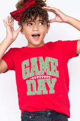 US3001Y-E3128Z Green Gingham Game Day Kids Graphic Tee $11
