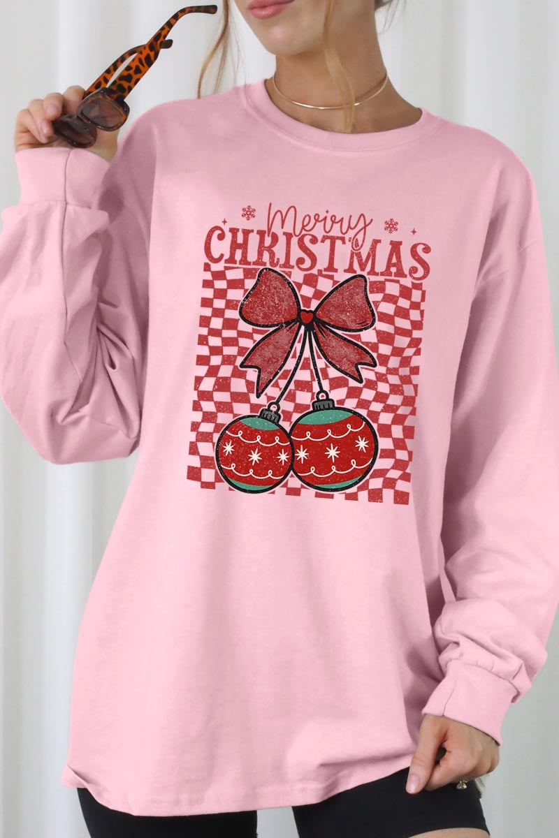 UL240-E3196 Cherry Ornament Christmas Graphic Long Sleeve Tee $13.75