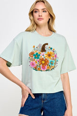 CTS-E3118 Floral Pumpkin Graphic Relaxed Crop Top $11