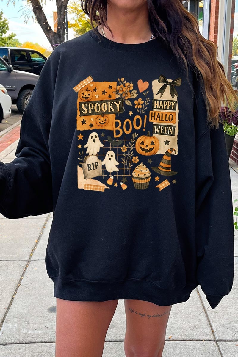 UL180P-E3084 Halloween collage Graphic Plus Sweatshirt $25