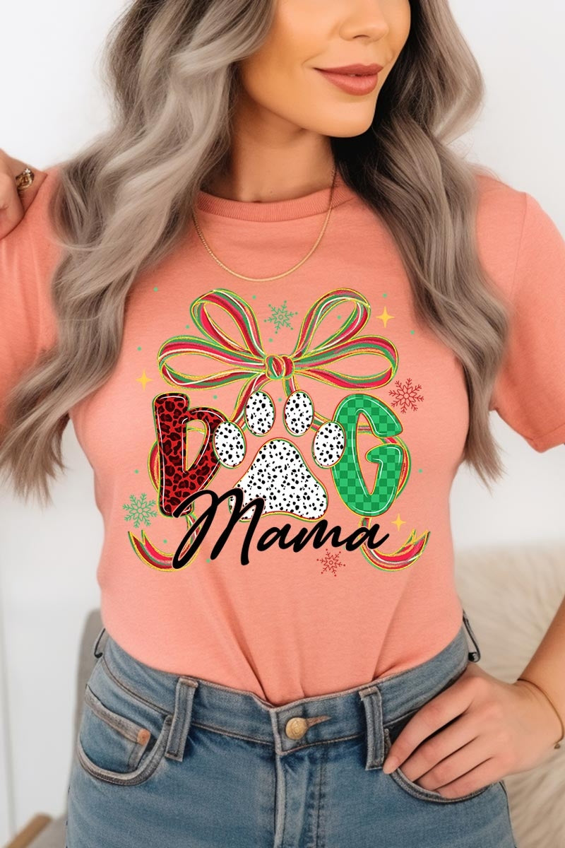 US3001-E3194 Dog Mama Christmas Paw Graphic Tee $12.5