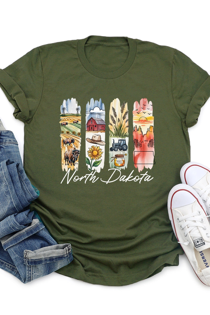 US3001P-E3061ND North Dakota State Brushstroke Graphic Plus Tee $16