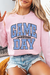 UL180P-E3130 Blue Gingham Game Day Graphic Plus Sweatshirt $25