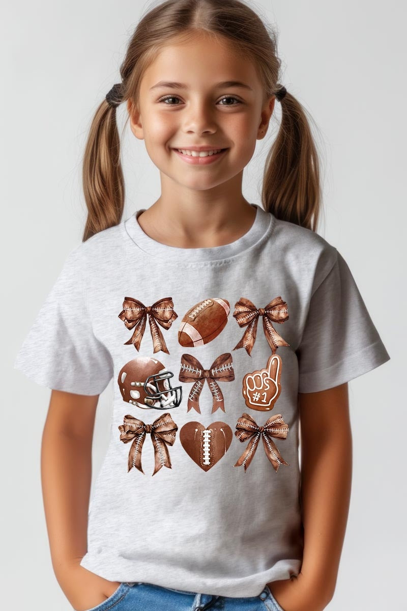 US3001Y-E3054Z Cute Football and Bow Kids Graphic Tee $11
