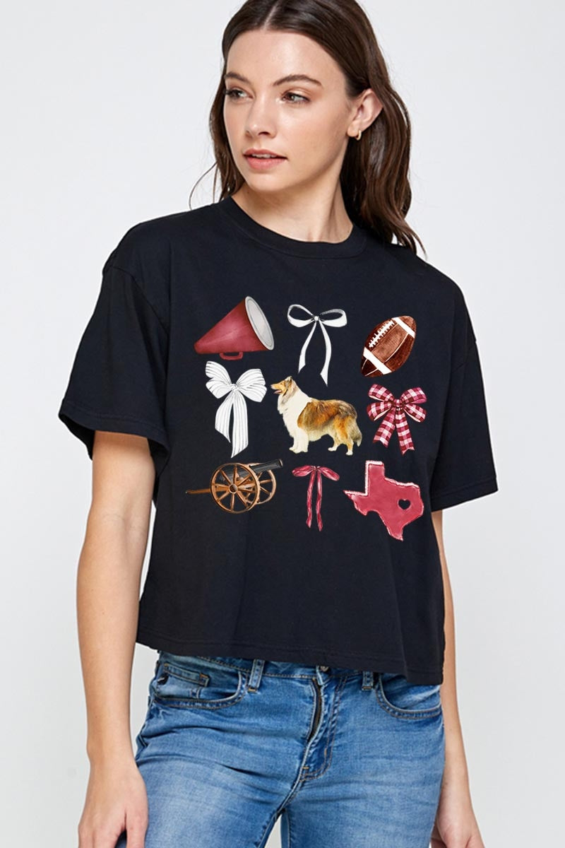 CTS-E3079 Texas Football Graphic Relaxed Crop Top $11
