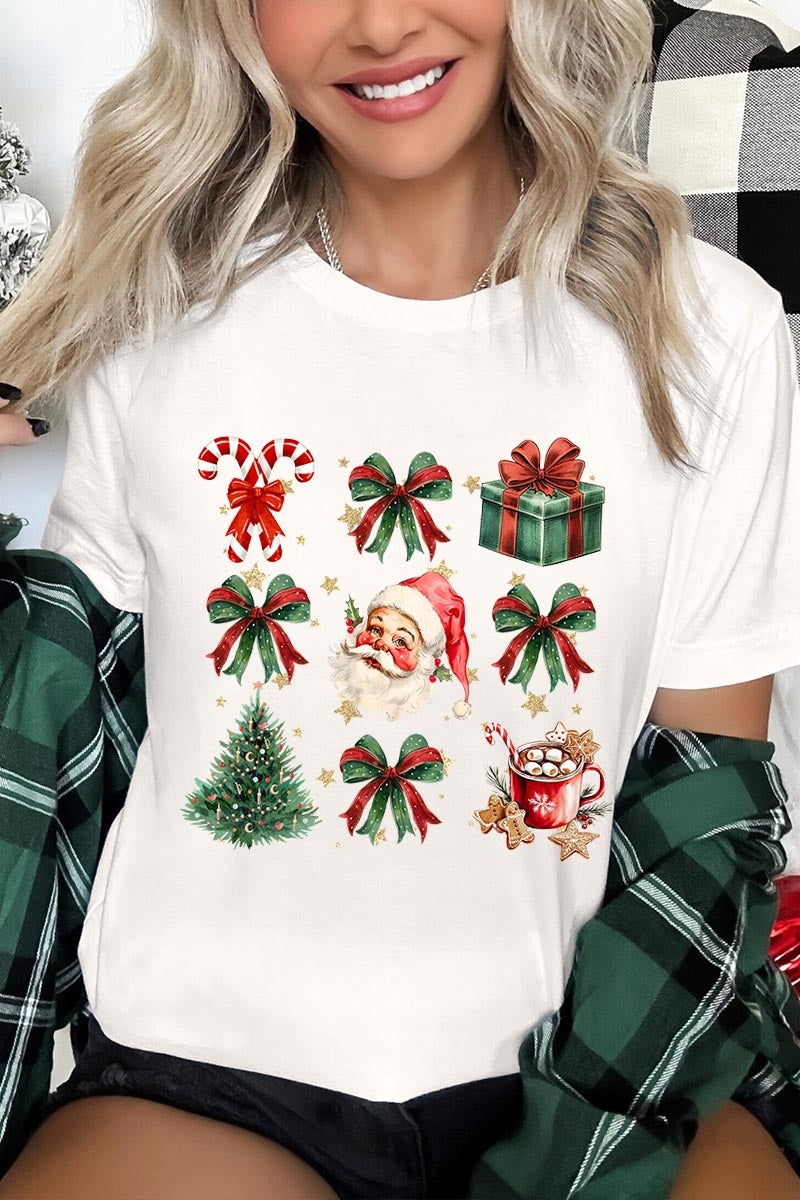 US3001P-E3217 Santa Gifts & Bows Christmas Graphic Plus Tee $16