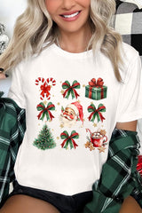 US3001P-E3217 Santa Gifts & Bows Christmas Graphic Plus Tee $16