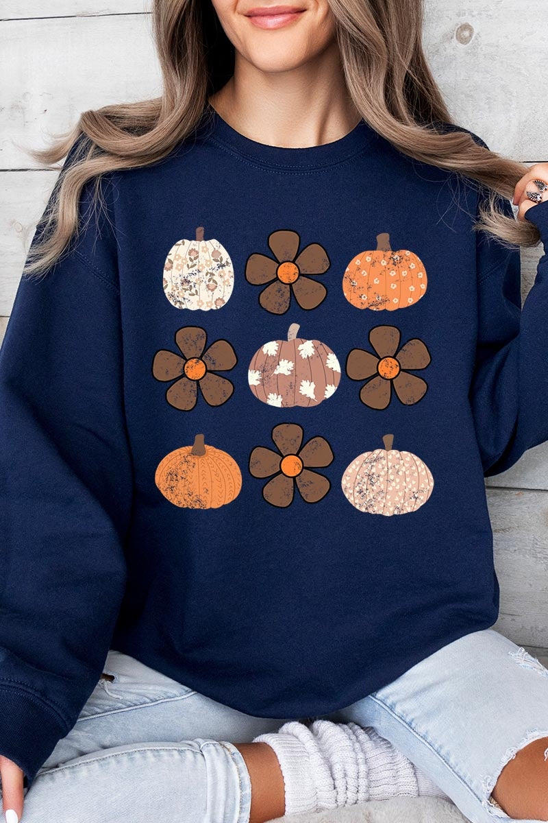 UL180P-E3117 Pumpkins & Flowers Fall Graphic Plus Sweatshirt $25