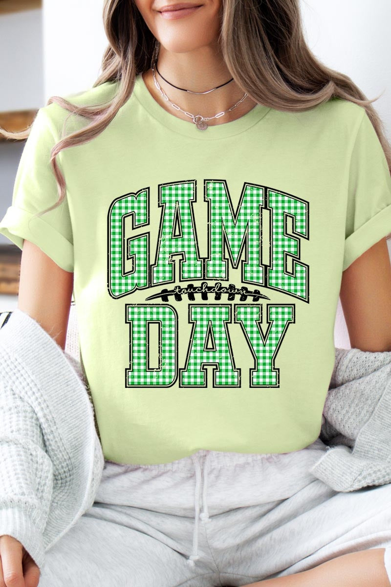 US3001-E3128 Green Gingham Game Day Graphic Tee $12.5