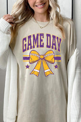 5000-E3063 Purple Football Bow Graphic Heavy Cotton Tee $9