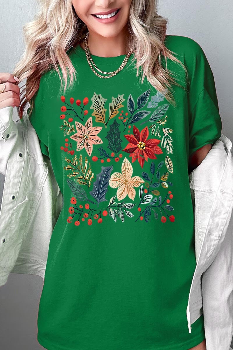 5000-E3186 Floral Christmas Graphic Heavy Cotton Tee $9