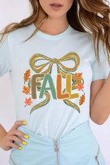 US3001-E3121 Fall Brushstroke Bow Graphic Tee $12.5