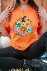 US3001-E3118 Floral Pumpkin Graphic Tee $12.5