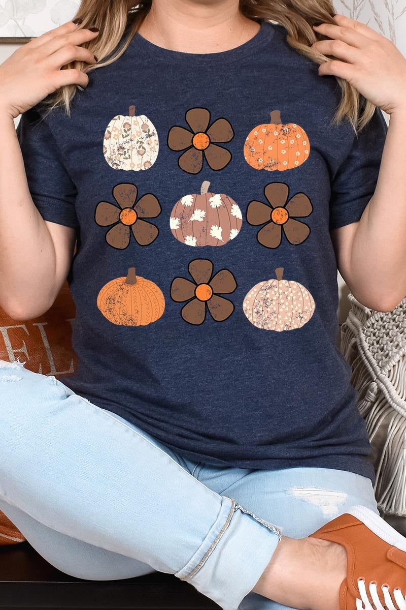 US3001P-E3117 Pumpkins & Flowers Fall Graphic Plus Tee $16