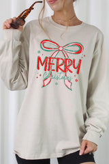 UL240P-E3197 Merry Christmas Bow Graphic Plus Long Sleeve Tee $17