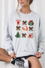 UL240-E3217 Santa Gifts & Bows Christmas Graphic Long Sleeve Tee $13.75