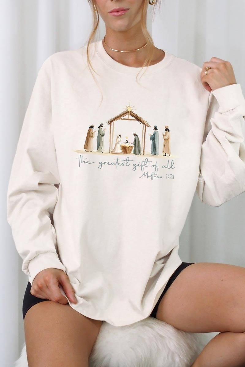 UL240-E3183 Nativity Gift Graphic Long Sleeve Tee $13.75