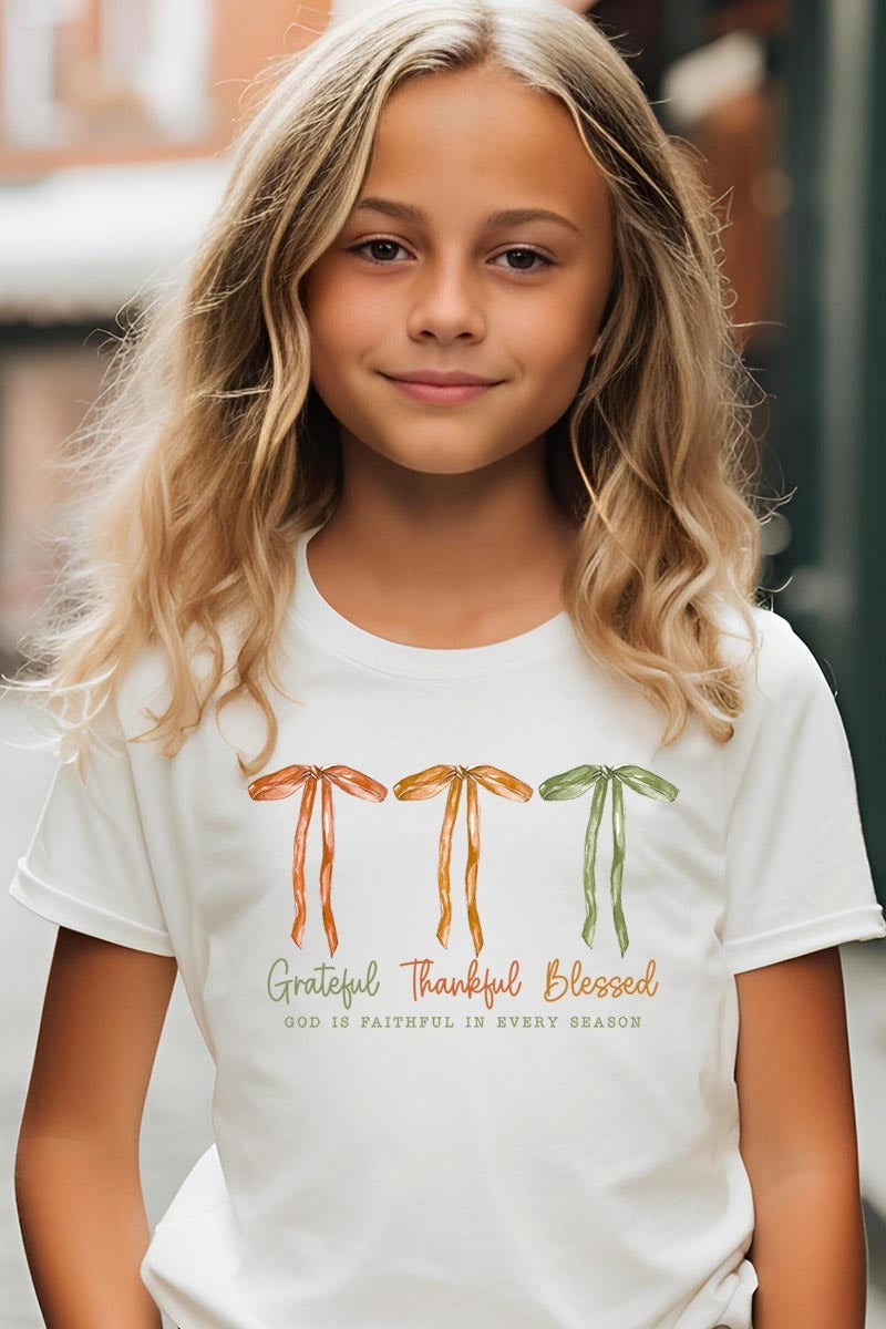 US3001Y-E3111Z Grateful Thankful Blessed Kids Graphic Tee $11