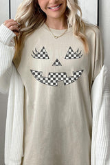 5000-E3149 Checker Pumpkin Face Graphic Heavy Cotton Tee $9