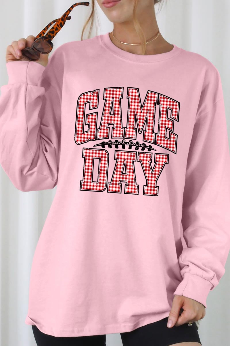 UL240-E3126 Red Gingham Game Day Graphic Long Sleeve Tee $13.75