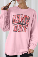 UL240-E3126 Red Gingham Game Day Graphic Long Sleeve Tee $13.75