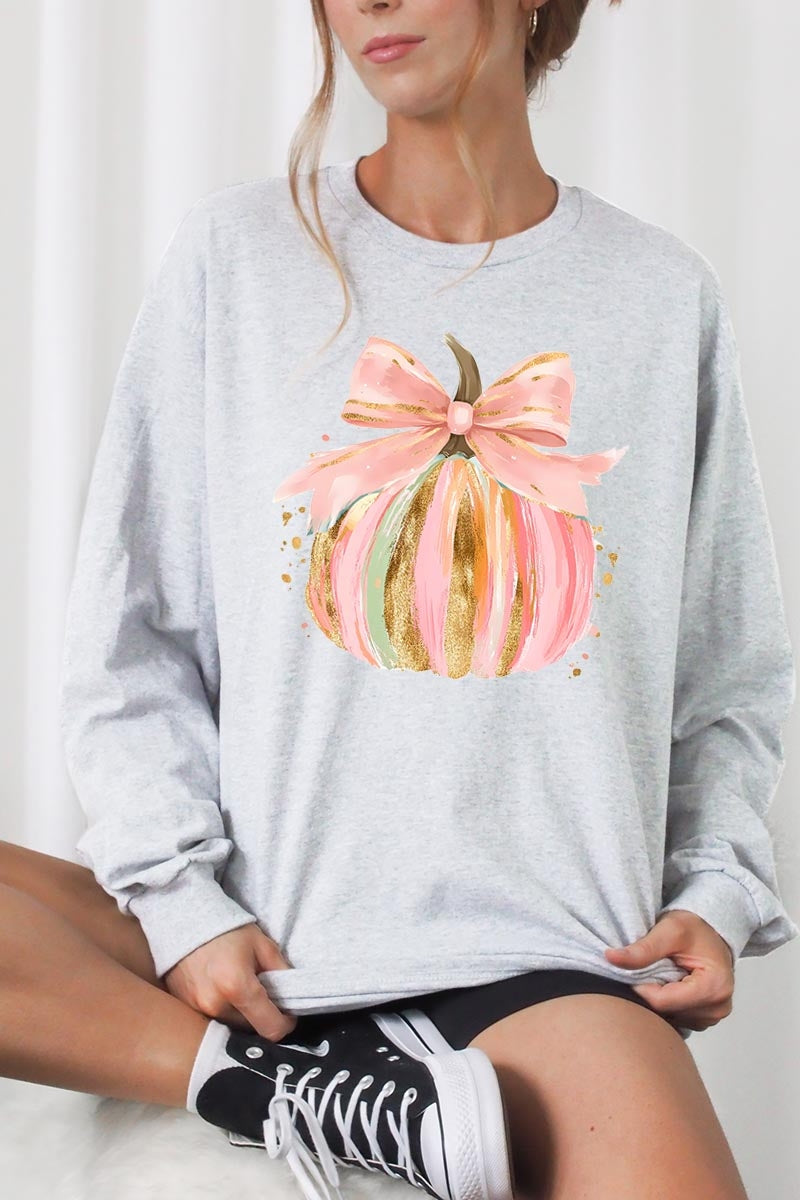 UL240P-E3083 Brushstroke Pumpkin Graphic Plus Long Sleeve Tee $17